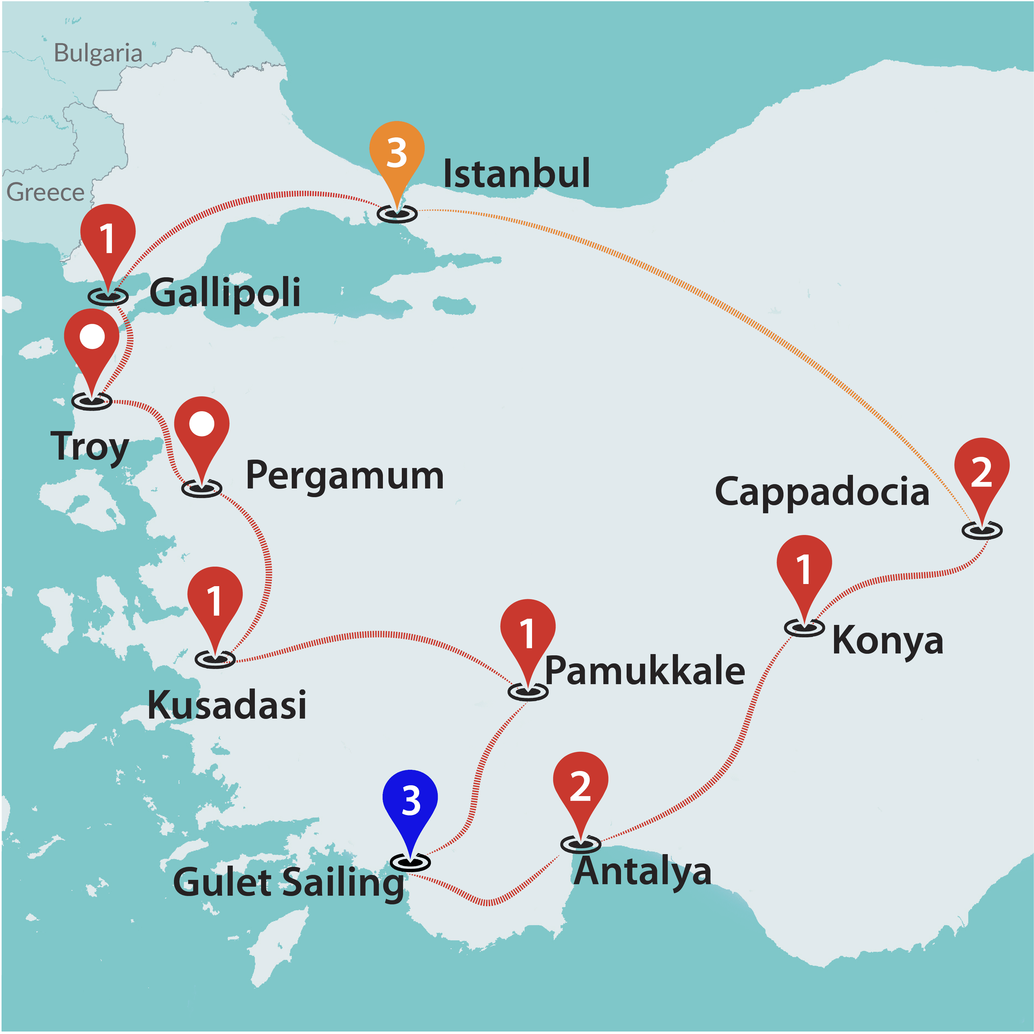 tourhub | Travel Talk Tours | Incredible Turkey by Gulet (5 Star Hotels) | Tour Map